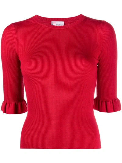 Red Valentino Ribbed Knitted Top In Red
