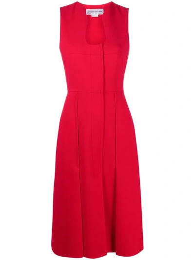 Victoria Beckham Sculpted Neckline Pleated Midi Dress In Red