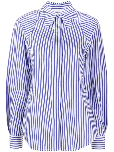 Victoria Beckham Butterfly Collar Striped Shirt In Blue White