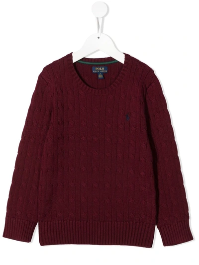 Ralph Lauren Teen Cable Knit Logo Embroidered Jumper In Red