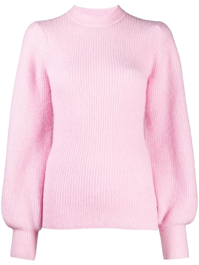 Ganni Ribbed-knit Wool-blend Sweater In Pink