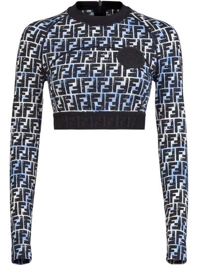 Fendi X Joshua Vides Ff Sky Print Fitness Crop Top In Blue