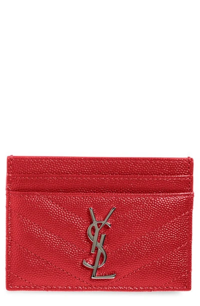 Saint Laurent Monogram Leather Credit Card Case In Rouge