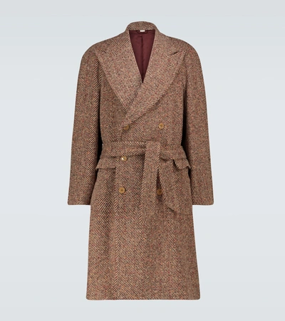 Gucci Double Breasted Wool Blend Coat In Brown