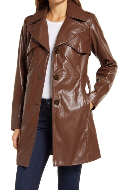 Sam Edelman Faux Leather Belted Trench Coat In Luggage