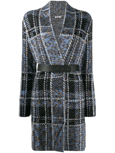 Liu •jo Plaid Longline Cardigan In Blue