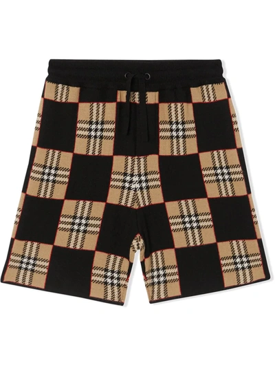 Burberry Kids' Checkered Shorts In Beige And Black In Archive Beige