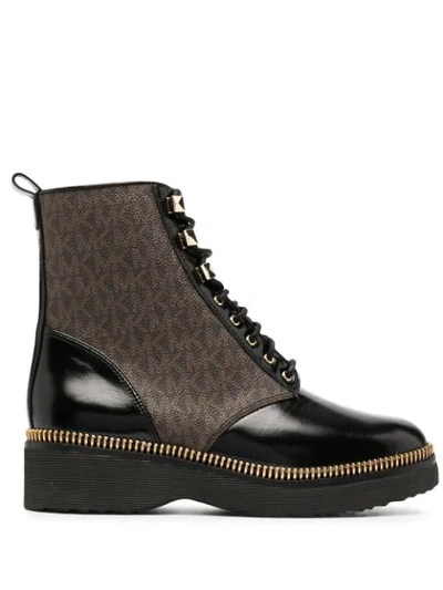 Michael Michael Kors Logo Print Lace-up Boots In Black