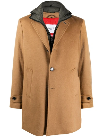 Paltò Layered-look Single-breasted Coat In Brown