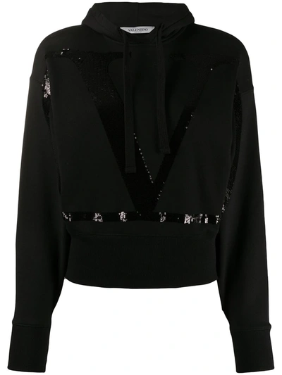 Valentino Sequinned-vlogo Hoodie In Black