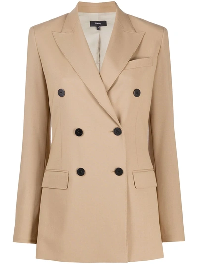 Theory Double-breasted Buttoned Jacket In Neutrals
