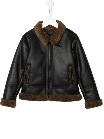 Paolo Pecora Kids' Faux-leather Flying Jacket In Black