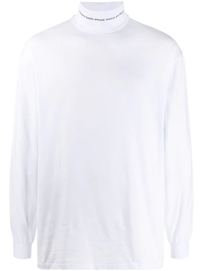 Msgm Slogan-print Roll-neck Sweatshirt In White