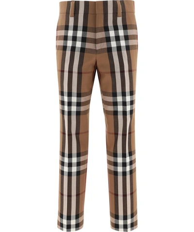 Burberry Beige Cotton Blend Trousers In Brown