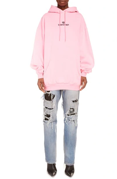 Balenciaga Sponsor Logo Embroidered Medium Fit Hoodie In Pink