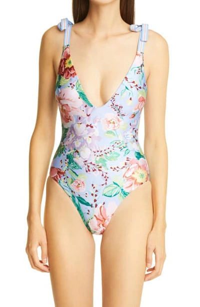 Zimmermann Bellitude Floral One-piece Swimsuit In Cornflower Floral