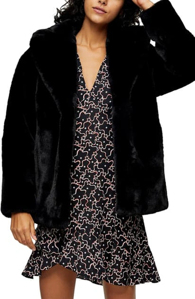 Topshop Two-tone Faux Fur Coat In Black