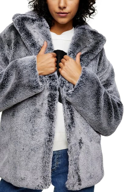 Topshop Two-tone Faux Fur Coat In Grey