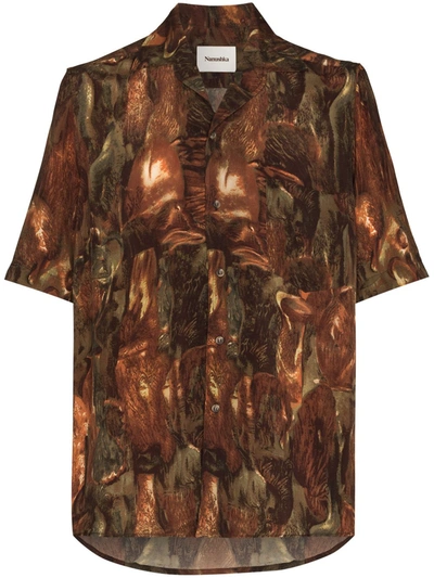 Nanushka Brown Ville Amfora Print Bowling Shirt