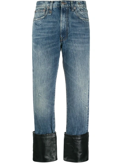 R13 Axl Cropped Leather-trimmed Distressed High-rise Straight-leg Jeans In Black/blue