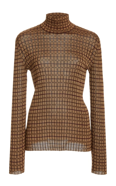 Akris Check Silk Knit Top In Brown