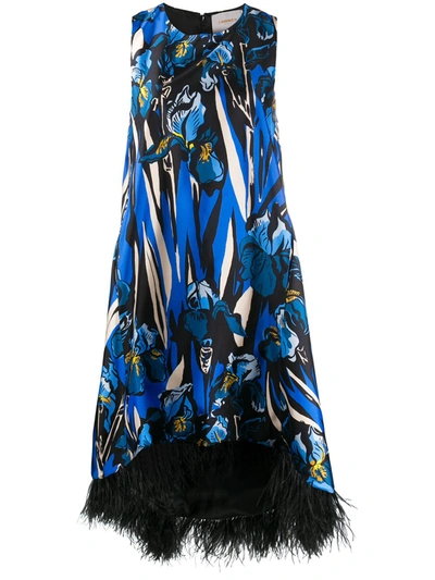 La Doublej Women's La Scala Feather-trimmed Floral Silk Midi Dress In Iris