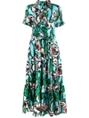 La Doublej Long & Sassy Floral Ruffle Button-front Maxi Dress In Turquoise