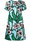 La Doublej Floral-print Mini Short-sleeve Swing Dress In Turquoise