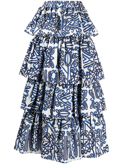 La Doublej Women's Dolce Tiered Printed Cotton Maxi Skirt In Parnaveg Blu