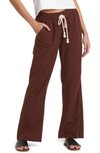 Roxy Oceanside Linen Blend Beach Pants In Deep Mahogany