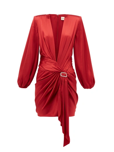Alexandre Vauthier V-neck Silk-blend Satin Dress In Red