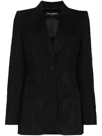 Dolce & Gabbana Lace-inserts Single-breasted Blazer In Black