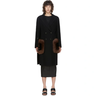 Fendi Ff Fur Pockets Wool Coat In Black