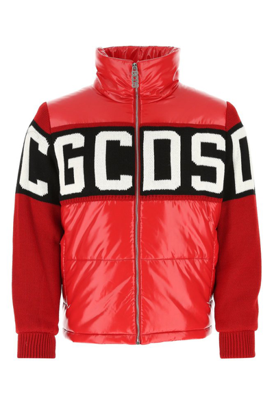 Gcds Contrast-panel Quilted Jacket In Red