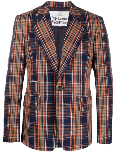 Vivienne Westwood Single Breasted Checked Jacket In Blue And Orange