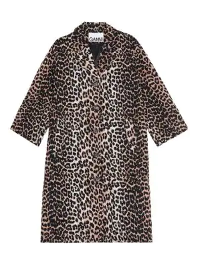 Ganni Linen Canvas Jacket In Leopard In Brown