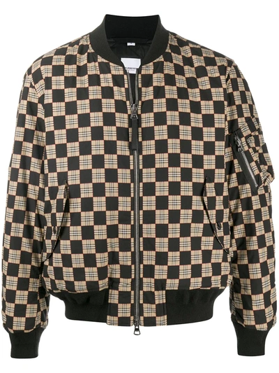 Burberry Brookland Chequer Cotton Bomber Jacket In Beige