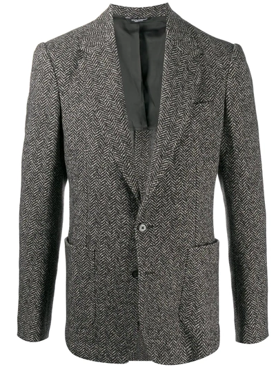 Dolce & Gabbana Cotton & Wool Chevron Jersey Jacket In Grey
