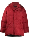 Balenciaga C Shape Oversized Quilted Ripstop Hooded Jacket In Red
