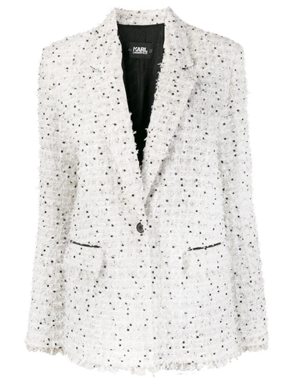 Karl Lagerfeld Fringes Bouclé Jacket In Ice Color In White