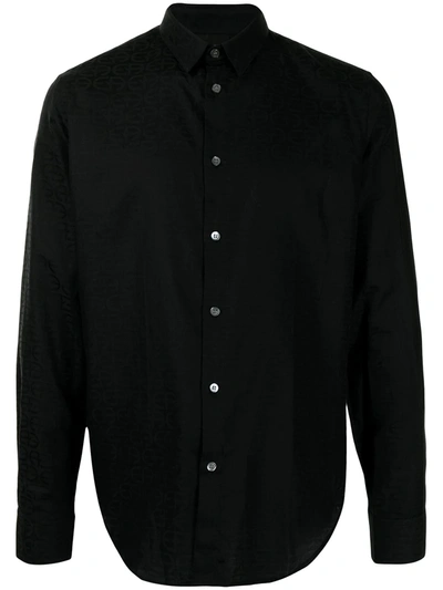 Emporio Armani Jacquard-monogram Long-sleeve Shirt In Black