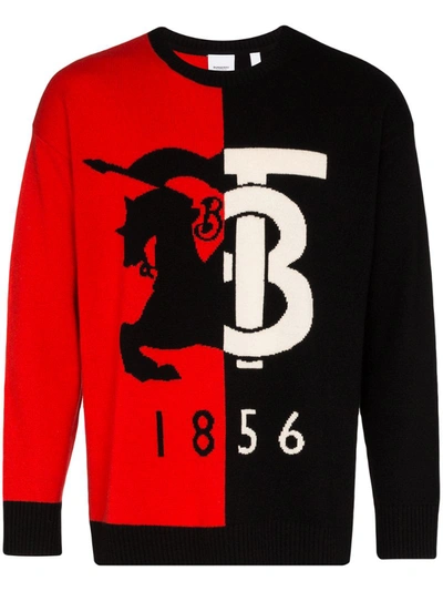 Burberry Contrast Logo Cashmere Sweater In Red,black,white