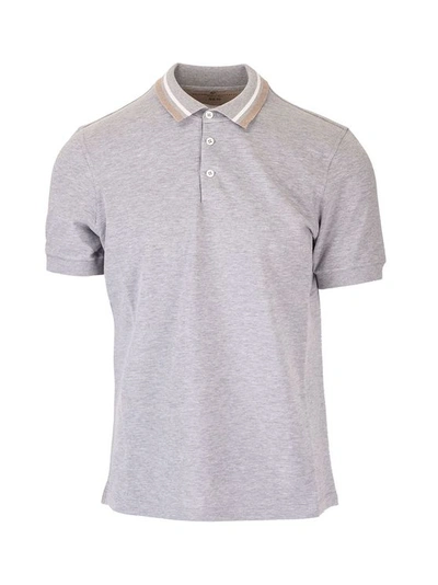 Brunello Cucinelli Men's Grey Cotton Polo Shirt