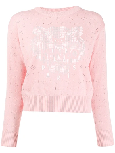 Kenzo Tiger-print Pointelle Knit Jumper In Pink