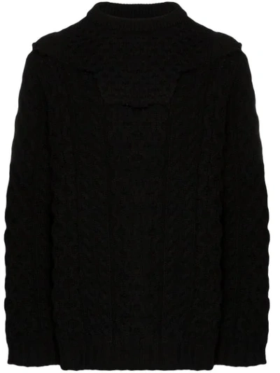 Raf Simons Detachable-panel Honeycomb-knit Wool Jumper In Black