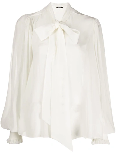 Balmain Pussybow Georgette Blouse In Neutrals