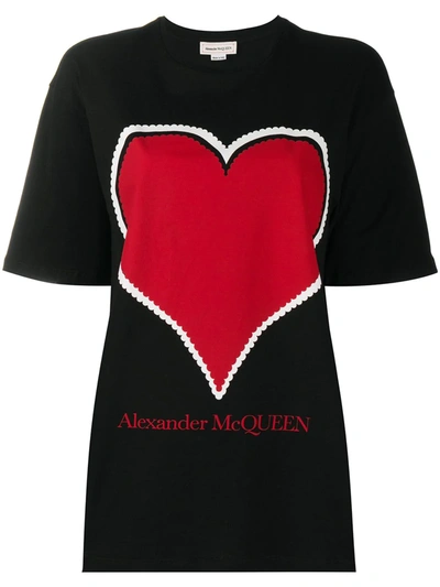 Alexander Mcqueen Heart-print Crew-neck T-shirt In Black,red,white