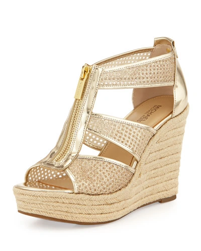 Michael Michael Kors Damita Glitter Metallic Caged Espadrille Platform  Wedge Sandals In Pale Gold | ModeSens