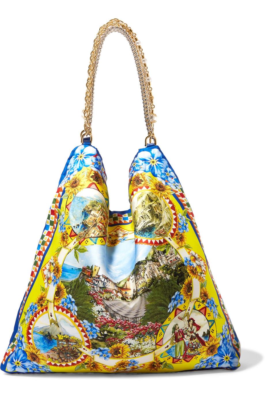 Dolce & Gabbana Chain-trimmed Printed Satin-twill Tote | ModeSens