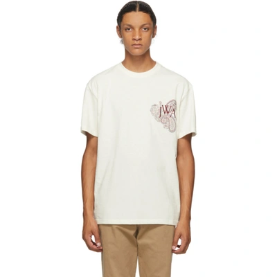 Jw Anderson Logo-embroidered Cotton-jersey T-shirt In Neutrals